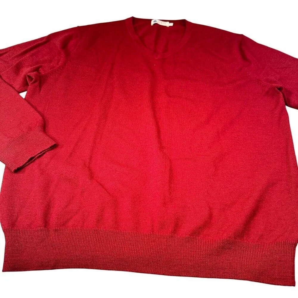 J Crew Extra Sweater Mens Fine Merino Wool V Neck Long Sleeves Ribbed Hem Cuffs